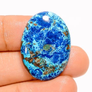Piedra preciosa de azurita natural con parte trasera plana, tamaño 28 x 20 x 5 mm, cristal de azurita