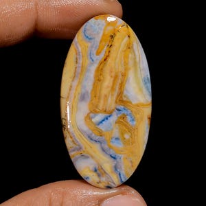 Cabochon de scheelite bleu naturel en forme de goutte, pierre de scheelite en cristal, taille des deux côtés, 44 x 22 x 3 mm, pierre polie des deux côtés