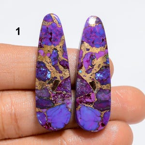 Paire de cabochons en cuivre violet naturel et turquoise Paire de pierres de couple violettes en turquoise