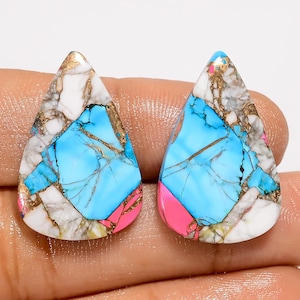Paire de cabochons barbe à papa turquoise