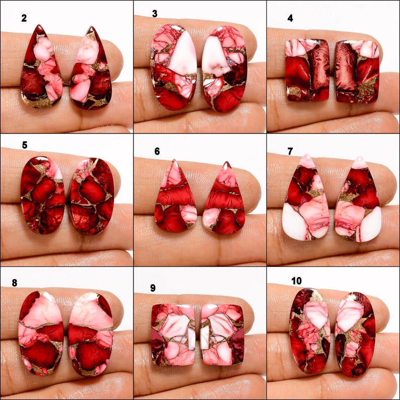 Par de cabujón de turquesa roja, par de cristales de turquesa de cobre rojo, turquesa pulida por ambos lados imagen 2