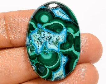 Natuurlijke malachiet chrysocolla cabochon groot groen kristal 31 x 22 x 6 mm maat chrysocolla malachiet steen beide zijden gepolijste steen