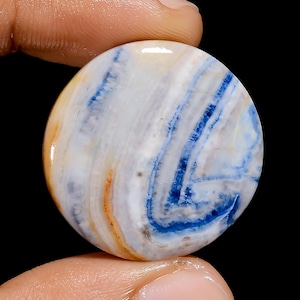 Cabochon de scheelite bleu naturel en forme de cercle, pierre de scheelite en cristal, 27 x 27 x 4 mm, pierre polie des deux côtés
