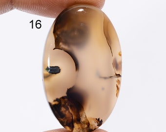 May include: A brown and white agate cabochon with a unique pattern. The cabochon is oval shaped and has a smooth, polished surface.