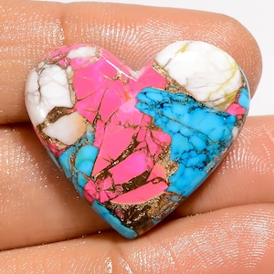 Cabochon de barbe à papa turquoise, coeur turquoise, pierre de 23 x 26 x 5 mm, poli des deux côtés, dos plat