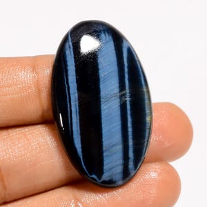 Cabujón de ojo de tigre azul, piedra azul, tamaño 37 x 22 x 5 mm, piedra pulida por ambos lados