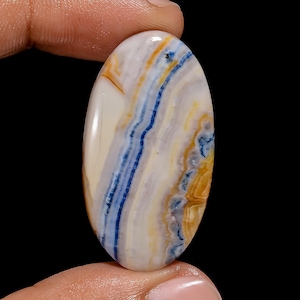 Cabochon de scheelite bleu naturel, forme ovale, cristal de scheelite, taille 37 x 20 x 4 mm, pierre de scheelite