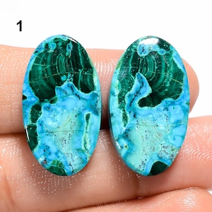 Natural Malachite Chrysocolla Pair Gemstone Flat Back Malachite Pair Cabochon Green Pair Stone Smooth Green Malachite Pair Malachite Stone