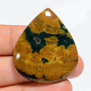 Pietra preziosa naturale di diaspro oceanico, forma a goccia, diaspro oceanico, dimensioni 36X31X5 mm, pietra oceanica lucidata su entrambi i lati
