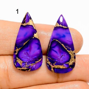 Beautigul Paire de cabochons en cuivre violet épineux et turquoise Paire de pierres turquoises polies des deux côtés