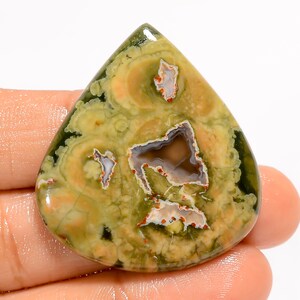 A One Quality Rhyolite Crystal Drop Shape Rhyolite  Stone Both Side Polished Rhyolite Cabochon 38X35X4 mm Size Stone
