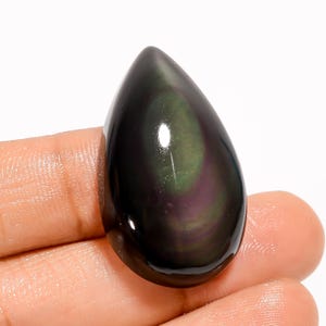 Cabujón de obsidiana de ojo de arcoíris con parte trasera plana y pulida, tamaño 33 x 19 x 9 mm, cristal de ojo de arcoíris.