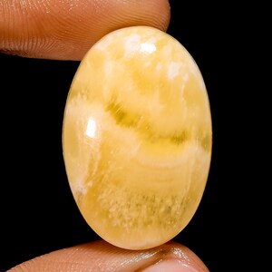 Cabochão de ágata de renda amarela natural, pedra preciosa solta, formato oval, 29X19X8 mm, 42 quilates, pedra preciosa de ágata de renda amarela para fazer joias, presente para ela