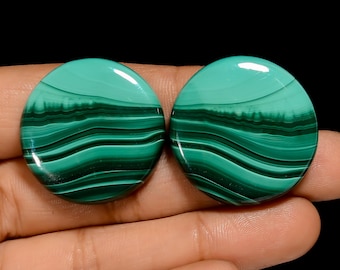 Natural Malachite Pair Cabochon Loose Green Malachite Crystal Pair 29X29X6 mm Size Green Pair Stone