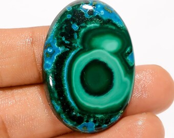 Natuurlijke malachiet chrysocolla cabochon groot groen kristal 34 x 24 x 6 mm maat chrysocolla malachiet steen beide zijden gepolijste steen