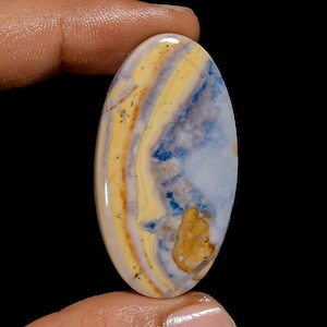 Cabochon de scheelite bleu naturel en forme de goutte, pierre de scheelite en cristal, 42 x 23 x 4 mm, pierre polie des deux côtés