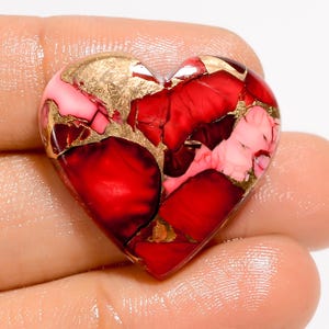 Cabochon rouge turquoise, cuivre rouge buffle, cristal turquoise, coeur, turquoise rouge, 24 x 26 x 5 mm, pierre de taille des deux côtés, pierre à dos plat polie des deux côtés