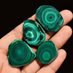 Lot de 4 cabochons en malachite naturelle polie, 23 x 19, 30 x 21 mm, 205 carats, dalle polie en malachite, lot de 4 pierres précieuses