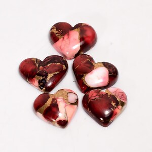 Lote de 5 cabujones de turquesa roja, cristal de turquesa de cobre de búfalo rojo, 16 x 18 x 16 x 20 mm, piedra turquesa con forma de corazón, pulida por ambos lados.