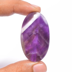 Cabujón de amatista chevron natural, forma ovalada, pulido a mano, piedra preciosa suelta, 70 quilates, tamaño 45 x 26 x 6 mm.