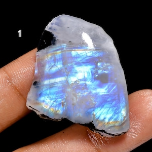 Natural Rainbow Moonstone Rough Slice Moonstone Slice Black Black Tourmaline Moonstone Chunk Slice Raw Moonstone Blue Fir Play Moonstone