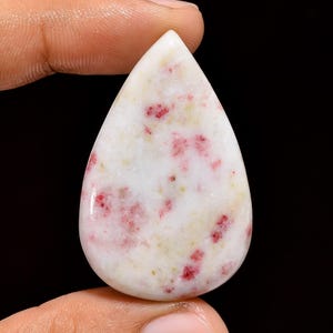 Natural Cinnabar Cabochon Drop Cinnabar Crystal Pink White Stone 41X26X6 mm Size Cinnabar Stone