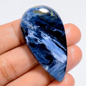 Cabujón de pietersita natural en forma de gota, piedra de pietersita de 44 x 24 x 6 mm, tamaño grande, piedra de pietersita pulida con parte posterior plana
