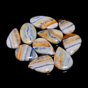 10 Pieces Blue Scheelite Cabochon Lot Mix Shape Blue Scheelite Crystal 18X12 27X14 mm Size Stone ( Stone as picture