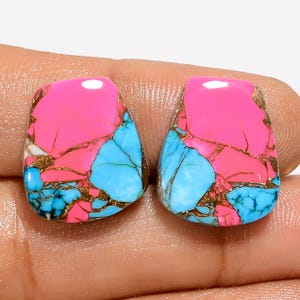 Paire de cabochons couleur barbe à papa turquoise : 18 x 15 x 3 mm, taille la paire, dos plat poli des deux côtés