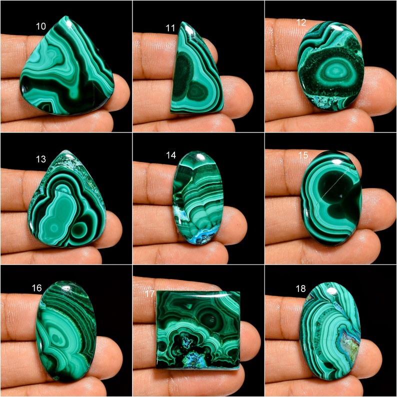 Natural Malachite Cabochon, Loose Gemstone Green Malachite Crystal Smooth Green Beautiful Malachite Gemstone Flat Back Stone As Picture image 2