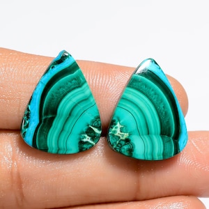 Paire de chrysocolles en malachite naturelle, 20 x 16 x 3 mm, 25 carats Paire de chrysocolles et de malachites