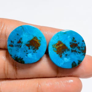 Paire de chrysocolles naturelles, pierres précieuses lisses des deux côtés, polies, paire de chrysocolles, 21 x 21 x 4 mm
