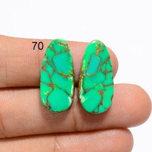Paire de pierres précieuses en vrac cabochon turquoise en cuivre naturel Paire de pierres précieuses turquoises vertes en cuivre vert turquoise pour la fabrication de boucles d'oreilles