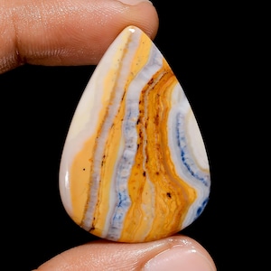 Cabochon de scheelite bleu naturel en forme de goutte, pierre de scheelite en cristal, taille des deux côtés, 35 x 25 x 4 mm, pierre polie des deux côtés