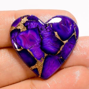 Cabochon turquoise violet coeur en cristal turquoise cuivre violet Turquoise violette 26 x 28 x 5 mm Pierre taille des deux côtés Pierre à dos plat poli
