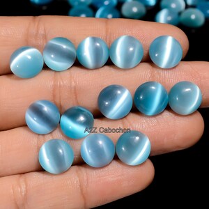 Pierres précieuses oeil de chat bleu ciel 9 x 9 x 3 mm rondes cristaux oeil de chat bleu ciel 20 pièces / lot Petites pierres oeil de chat rondes bleu ciel