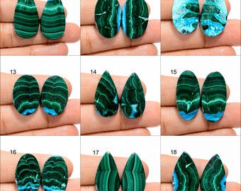 Natural Malachite Chrysocolla Pair Gemstone Flat Back Malachite Pair Cabochon Green Pair Stone Smooth Green Malachite Pair Malachite Stone