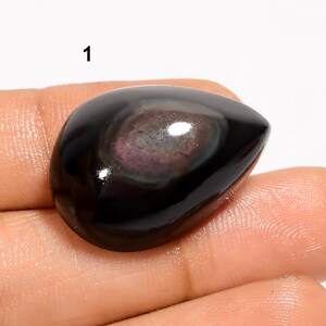 Cabochão de pedra preciosa de obsidiana olho de arco-íris natural de alta qualidade, joias de prata, joias com fio enrolado, pedra de obsidiana olho de arco-íris
