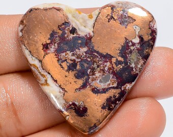 Cabochão de cobre Dolomita Coração Dolomita em pedra de cobre 33X34X4 mm Tamanho Pedra Dolomita (Pedra de fundo plano)