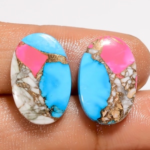 Paire de cabochons couleur barbe à papa turquoise : 19 x 12 x 3 mm, taille la paire, dos plat poli des deux côtés