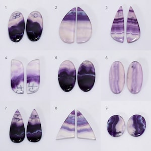 Paire de fluorite naturelle Paire de cabochons Paire de pierres précieuses en fluorite Paire de formes de mélange de fluorite Paire de pierres en fluorite (paires comme sur la photo)