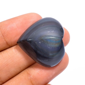 Cabochon poli coeur obsidienne oeil arc-en-ciel, pierres précieuses en vrac, fil d'emballage, fabrication de bijoux, cadeau en pierre pour elle, 49 carats, 26 x 28 x 13 mm.