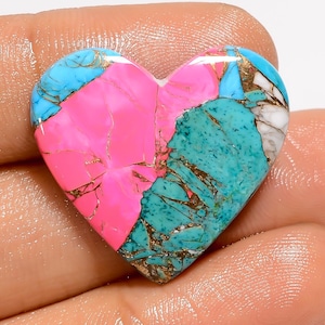 Cabochon de barbe à papa turquoise, coeur turquoise, pierre de 24 x 26 x 3 mm, pierre polie des deux côtés, dos plat