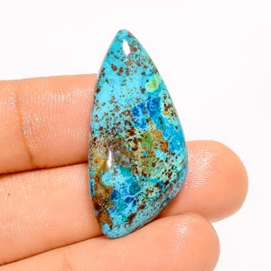 Piedra preciosa de crisocola natural con parte trasera plana, tamaño 33 x 16 x 6 mm, cristal de crisocola