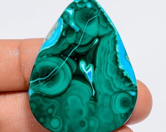 Natuurlijke malachiet chrysocolla cabochon groen kristal 40 x 30 x 4 mm grootte chrysocolla malachiet steen beide zijden gepolijste steen