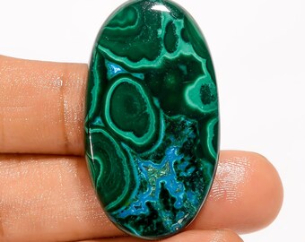 Natuurlijke malachiet chrysocolla cabochon groot groen kristal 38 x 21 x 6 mm maat chrysocolla malachiet steen beide zijden gepolijste steen