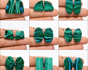 Natural Malachite Chrysocolla Pair Gemstone Flat Back Malachite Pair Cabochon Green Pair Stone Smooth Green Malachite Pair Malachite Stone