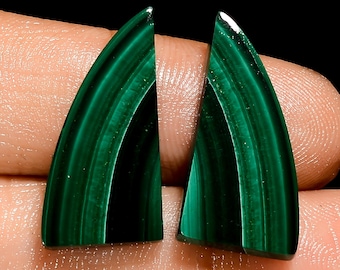 Natural Malachite Pair Cabochon Loose Green Malachite Crystal Pair 22X11X4 mm Size Green Pair Stone