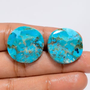 Paire de pierres naturelles Kingman turquoise des deux côtés, poli brillant paire