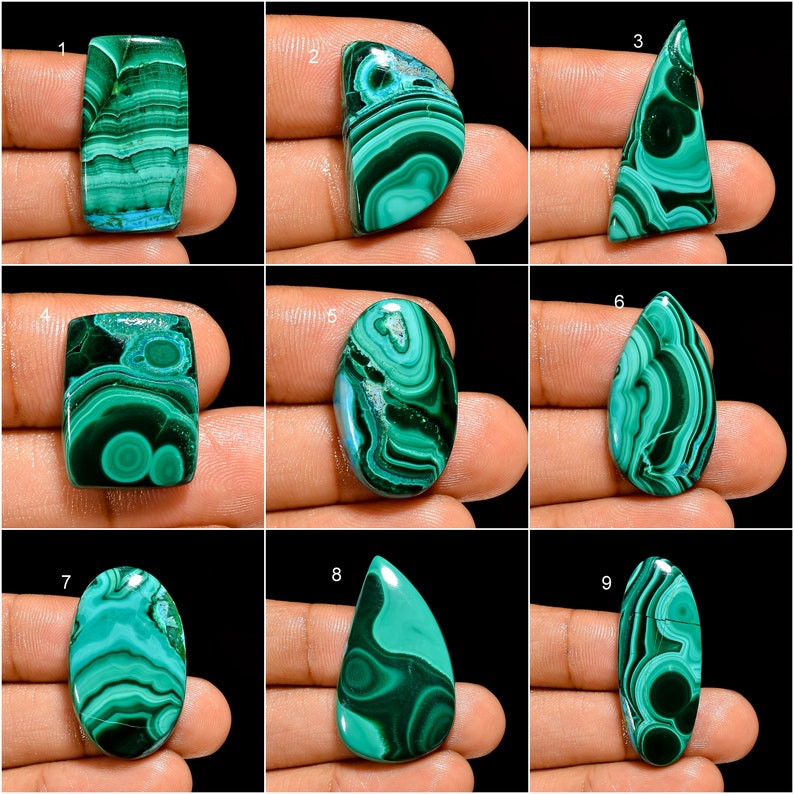 Natural Malachite Cabochon, Loose Gemstone Green Malachite Crystal Smooth Green Beautiful Malachite Gemstone Flat Back Stone As Picture image 1